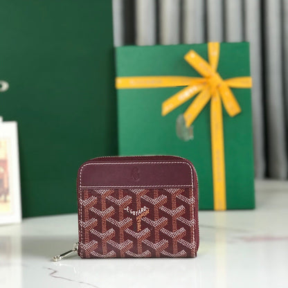 CARTERA MINI MATIGNON 11 DE LONA GOYARDINA ROJA VINO Y PIEL DE BECERRO