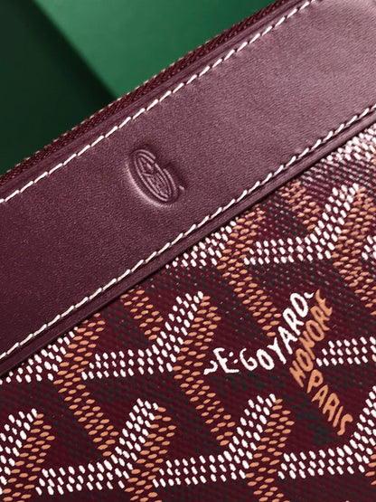 CARTERA MINI MATIGNON 11 DE LONA GOYARDINA ROJA VINO Y PIEL DE BECERRO