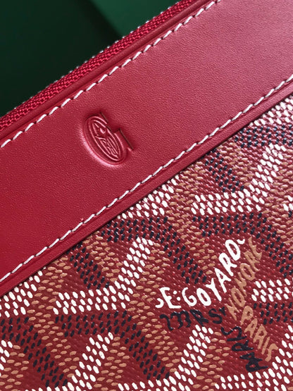 MATIGNON MINI PORTEFEUILLE 11 EN TOILE GOYARDINE ROUGE CLASSIQUE ET CUIR DE VEAU