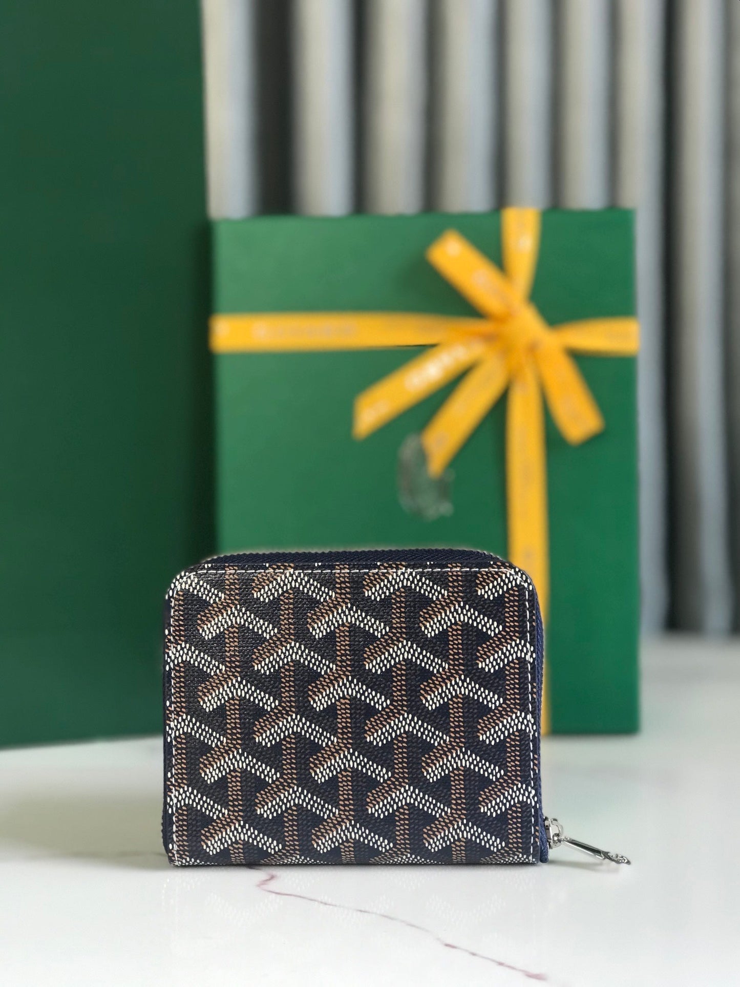 CARTERA MINI MATIGNON 11 DE LONA GOYARDINA AZUL MARINO Y PIEL DE BECERRO