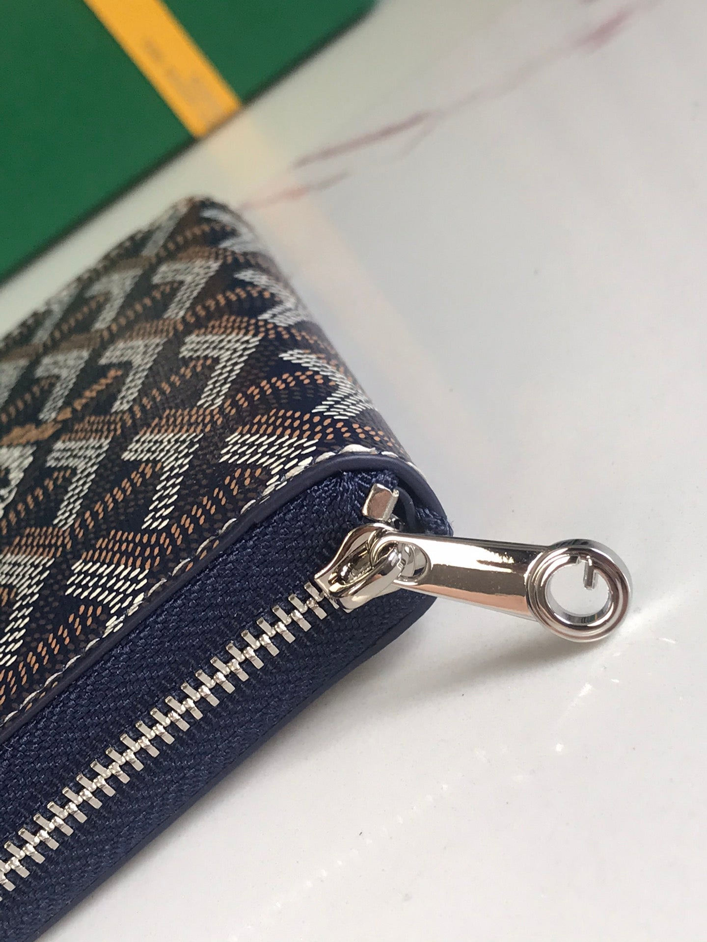 CARTERA MINI MATIGNON 11 DE LONA GOYARDINA AZUL MARINO Y PIEL DE BECERRO