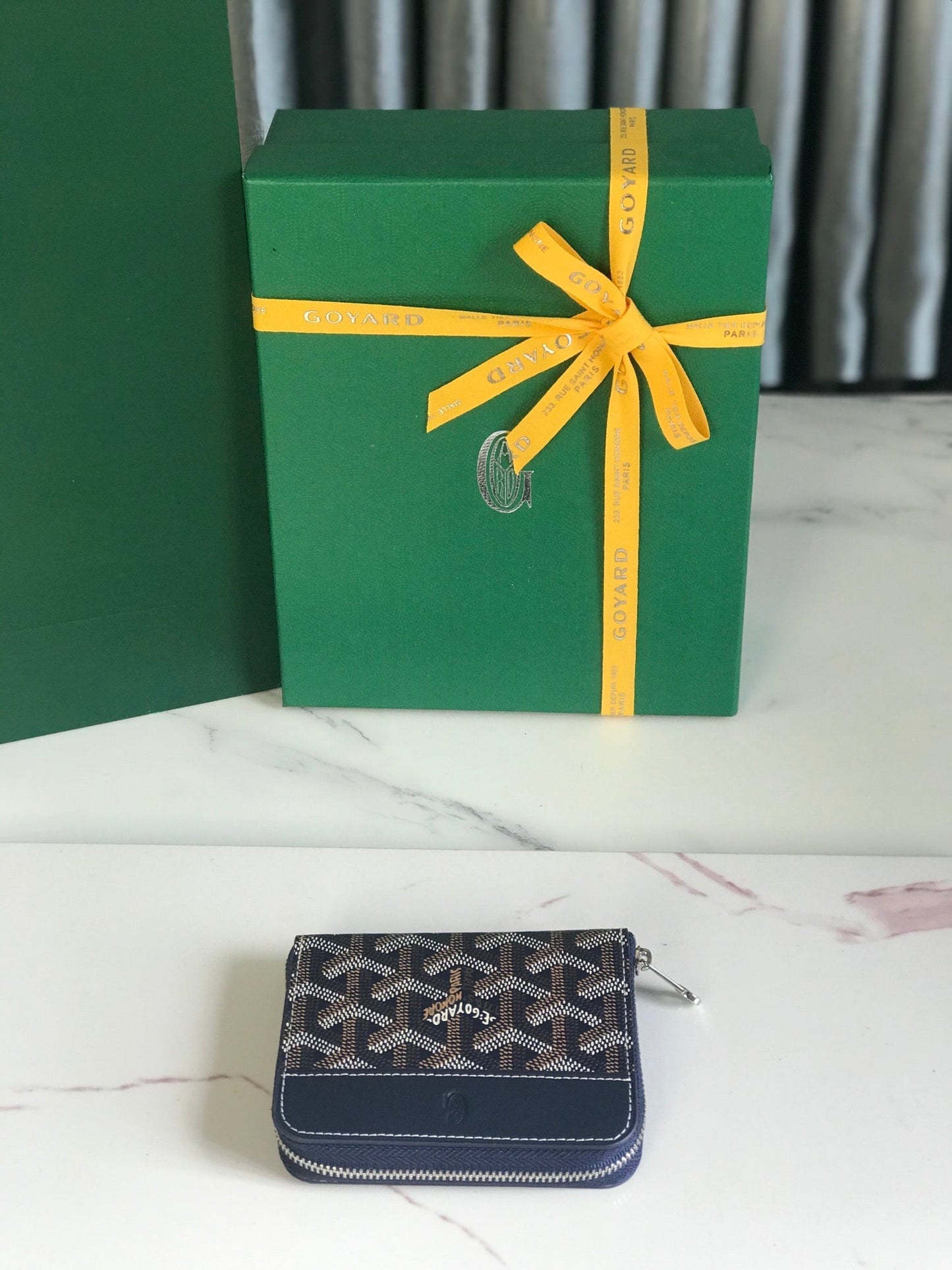 CARTERA MINI MATIGNON 11 DE LONA GOYARDINA AZUL MARINO Y PIEL DE BECERRO