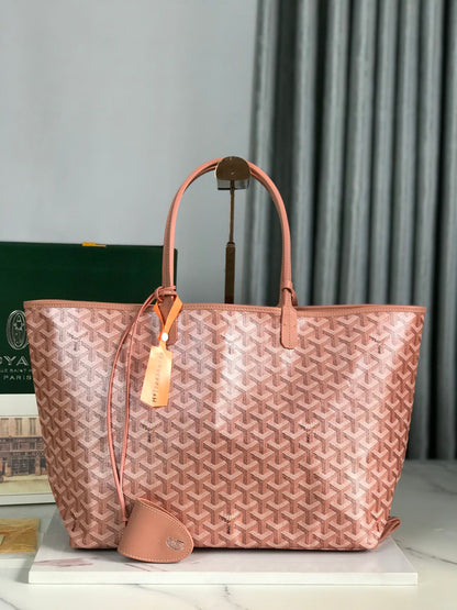 Bolso Saint Louis PM de 34 cm en lona rosa con estampado de chevrolet y piel de becerro