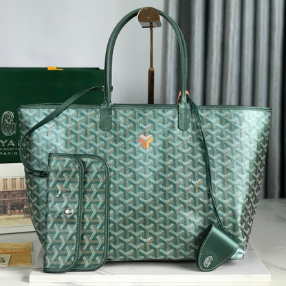 Sac Saint Louis PM 34 cm en toile verte Chevroches et cuir de veau