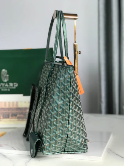 Bolso Saint Louis PM de 34 cm en lona verde con estampado de chevrolet y piel de becerro