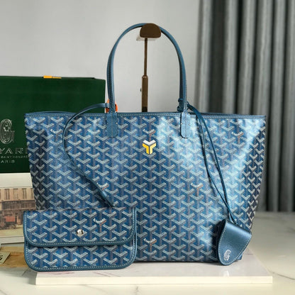 Bolso Saint Louis PM de 34 cm en lona azul marino con estampado de chevrolet y piel de becerro