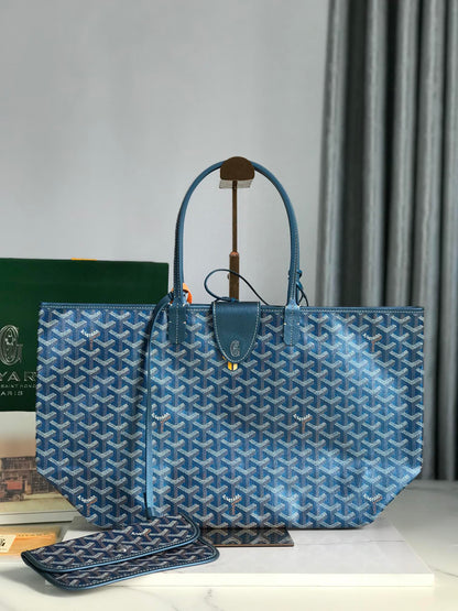 Bolso Saint Louis PM de 34 cm en lona azul marino con estampado de chevrolet y piel de becerro