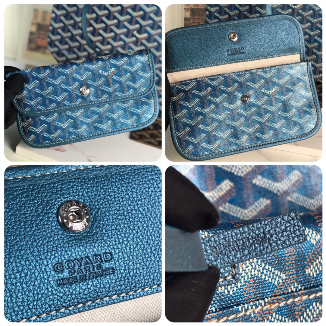 Bolso Saint Louis PM de 34 cm en lona azul marino con estampado de chevrolet y piel de becerro