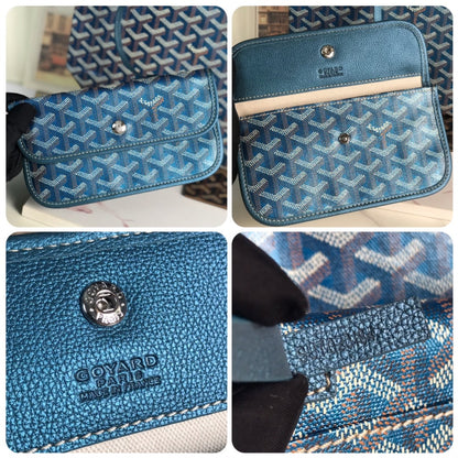 Bolso Saint Louis PM de 34 cm en lona azul marino con estampado de chevrolet y piel de becerro