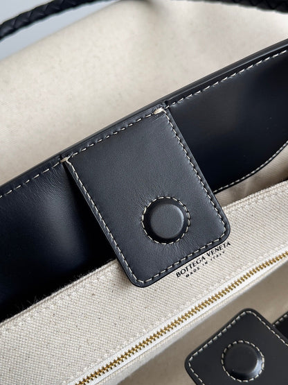 BV Large Andiamo 45 In Beige Canvas Black Calfskin 209025