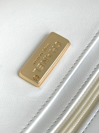 MINI SAC À MAIN CLASSIQUE 20 EN TWEED BLANC BRODÉ À PAILLETTES