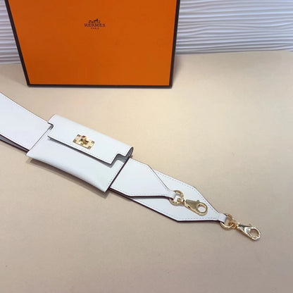 Correa de hombro Kelly Pocket de 50 mm con herrajes dorados y diseño blanco Epsom 