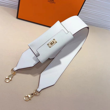 Correa de hombro Kelly Pocket de 50 mm con herrajes dorados y diseño blanco Epsom 