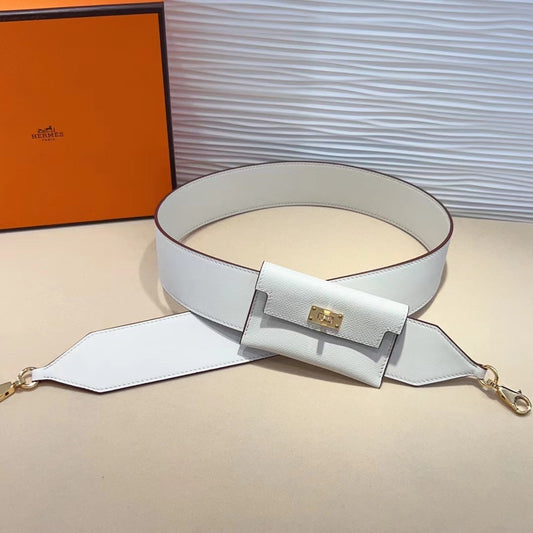 Correa de hombro Kelly Pocket de 50 mm con herrajes dorados y diseño blanco Epsom 