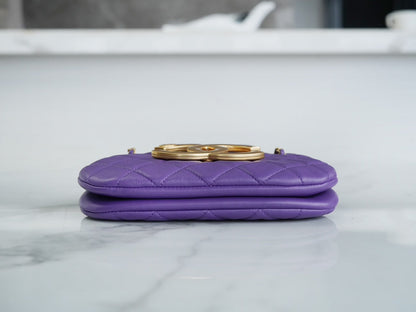 BOLSO HOBO 21 CON LOGO GRANDE EN PIEL DE CORDERO PÚRPURA Y HERRAJES DORADOS 