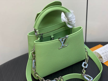 CAPUCINES BB 27 GREEN TAURILLON TURQUOISE SILVER HARDWARE