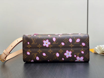 Sac à main LV x TM OnTheGo PM 25 cm en toile monogrammée Sakura Brown Cherry Blossom