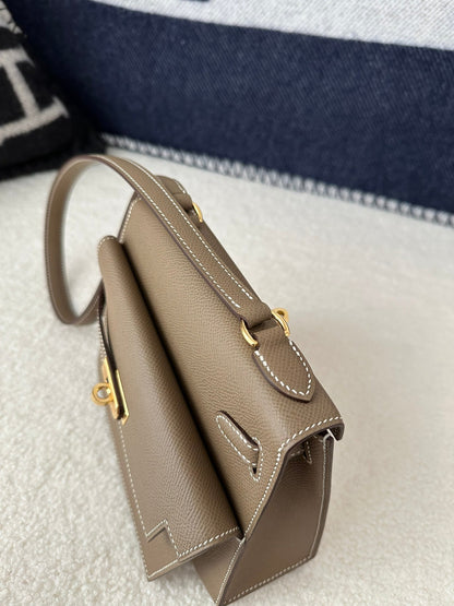 HM Kelly Desordre 20 cm Etoupe Grey Epsom Herrajes dorados