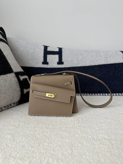 HM Kelly Desordre 20 cm Etoupe Grey Epsom Herrajes dorados
