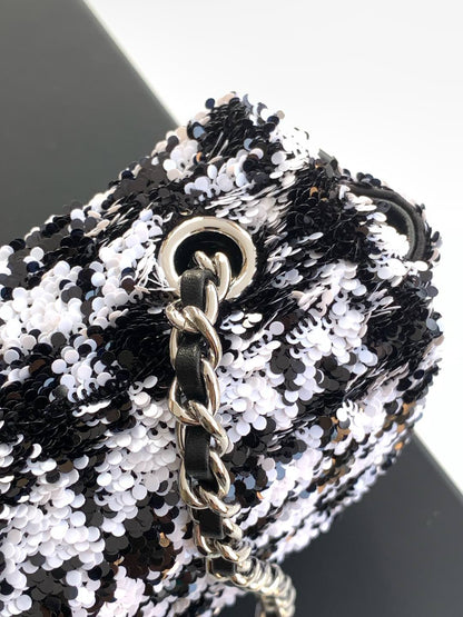 CC 25C Blanc Noir Paillettes Quincaillerie Argentée