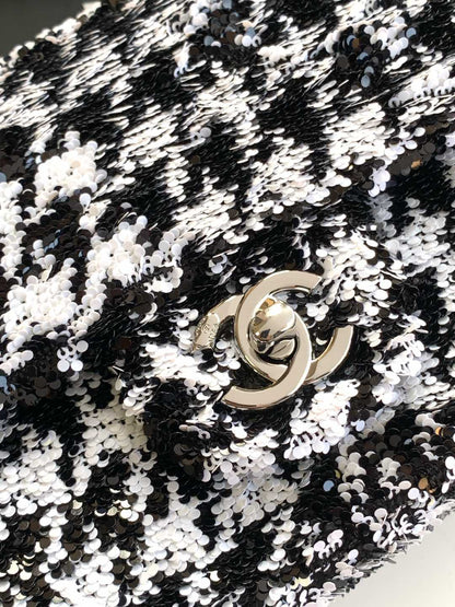 CC 25C Blanc Noir Paillettes Quincaillerie Argentée