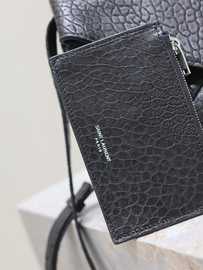 ENVELOPE CHAIN BAG 23 IN BLACK ELEPHANT TEXTURE LAMBSKIN SILVER LOGO