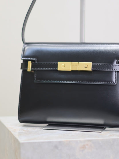 MANHATTAN PEQUEÑO DE 24 PULGADAS, NEGRO, PIEL DE CORDERO LISA, HERRAJES DORADOS