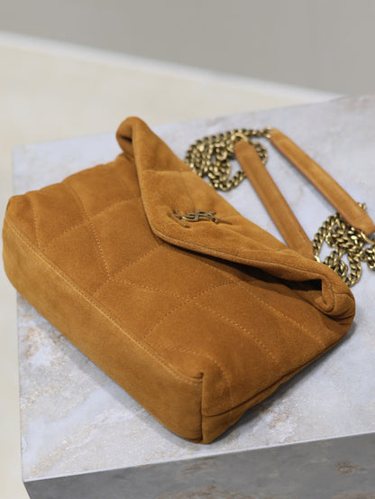 PUFFER TOY 23 IN BRONZE BROWN SUEDE GOLD HARDWARE