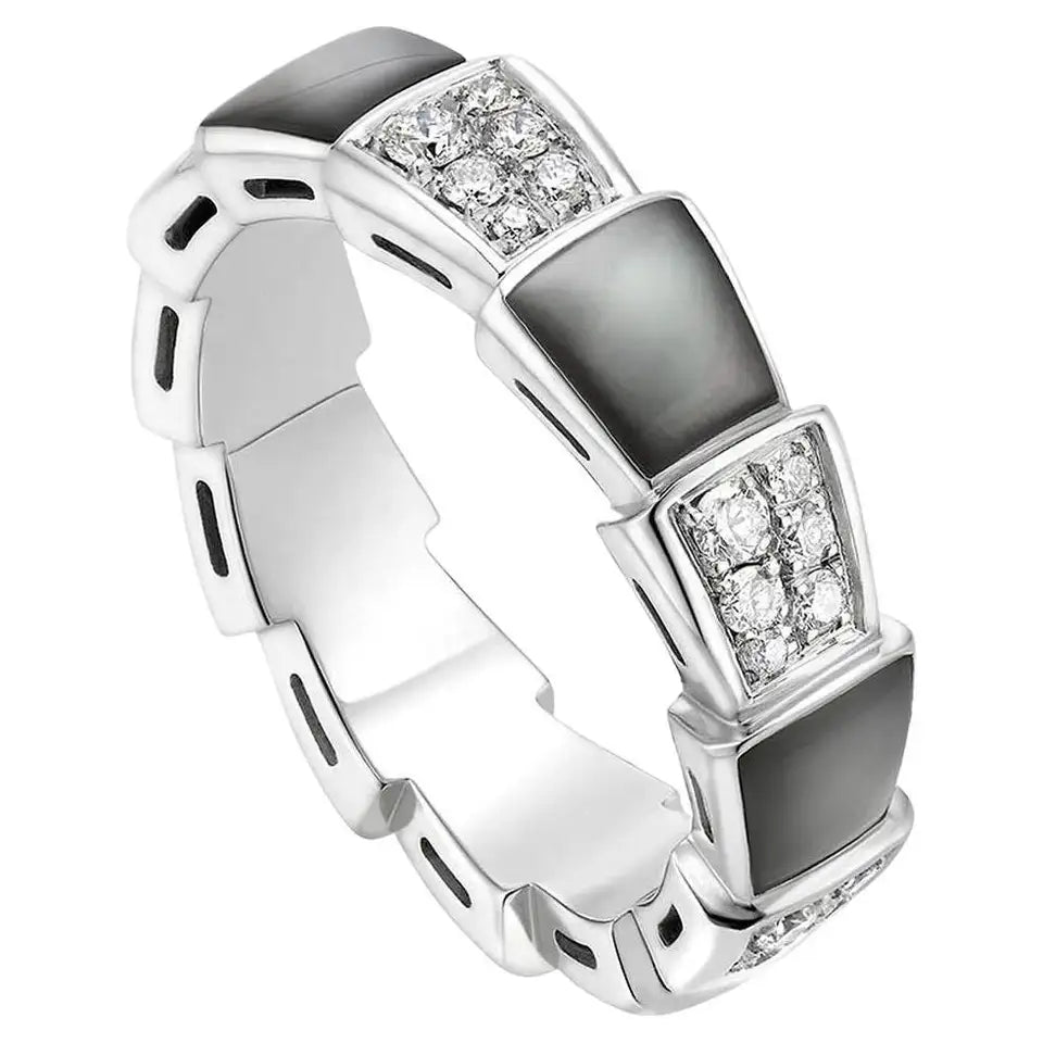DIANA SERPENTI RING SILVER DIAMOND BLACK MOP 4MM