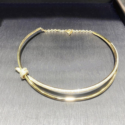 COLLAR DE DOBLE HILERA CON NUDO EN ORO AMARILLO CON DIAMANTES
