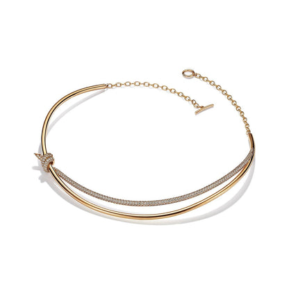 COLLAR DE DOBLE HILERA CON NUDO EN ORO AMARILLO CON DIAMANTES