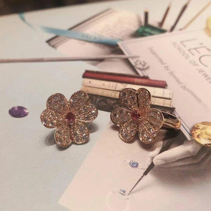 DIANA FRIVOLE PINK GOLD FLOWER DIAMOND EARRINGS