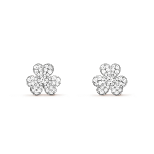DIANA FRIVOLE SILVER FLOWER DIAMOND EARRINGS