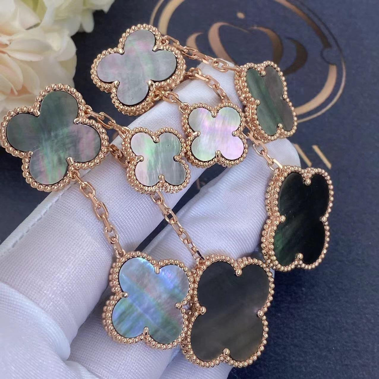 DIANA CLOVER EARRINGS DARK MOP 4 MOTIFS ROSE GOLD