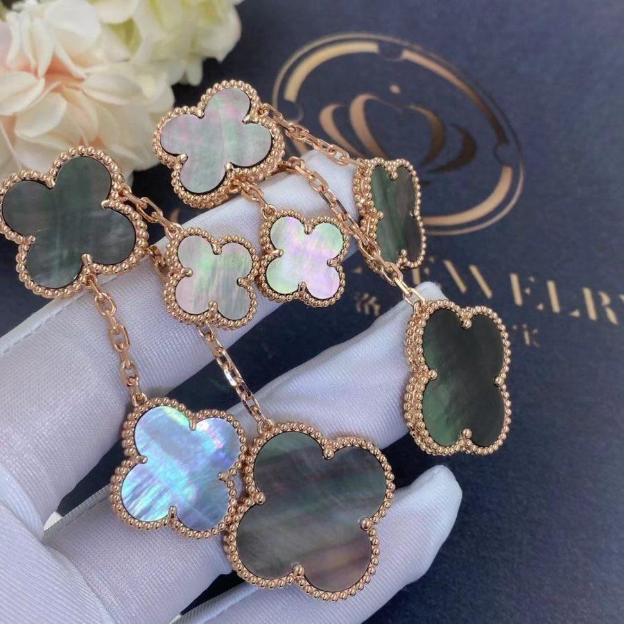 DIANA CLOVER EARRINGS DARK MOP 4 MOTIFS ROSE GOLD
