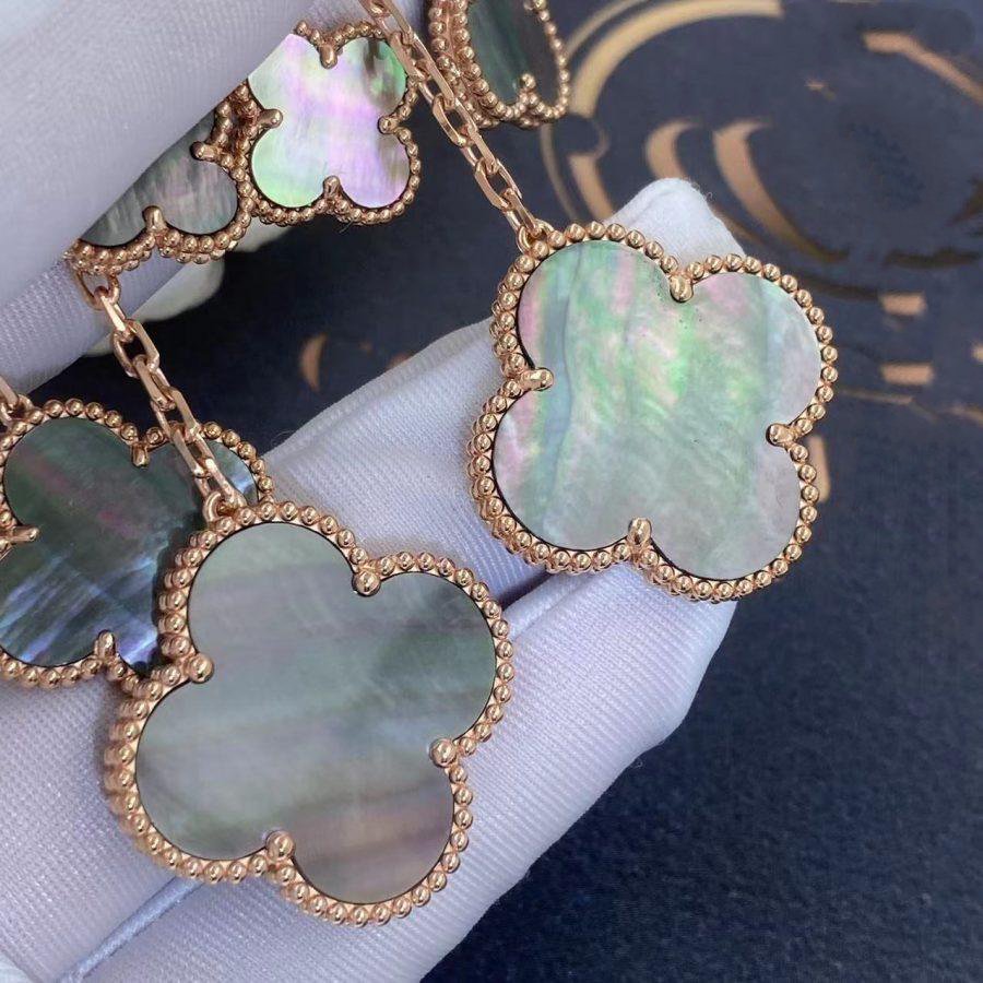 DIANA CLOVER EARRINGS DARK MOP 4 MOTIFS ROSE GOLD
