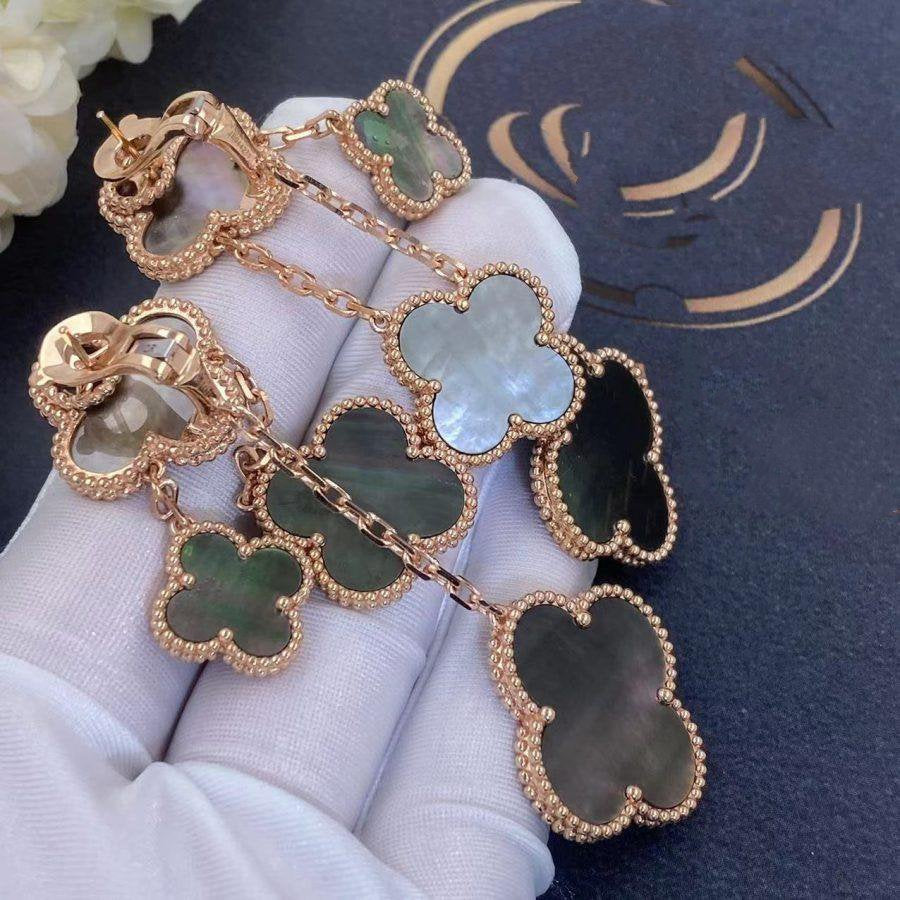 DIANA CLOVER EARRINGS DARK MOP 4 MOTIFS ROSE GOLD