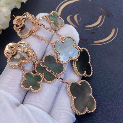 DIANA CLOVER EARRINGS DARK MOP 4 MOTIFS ROSE GOLD