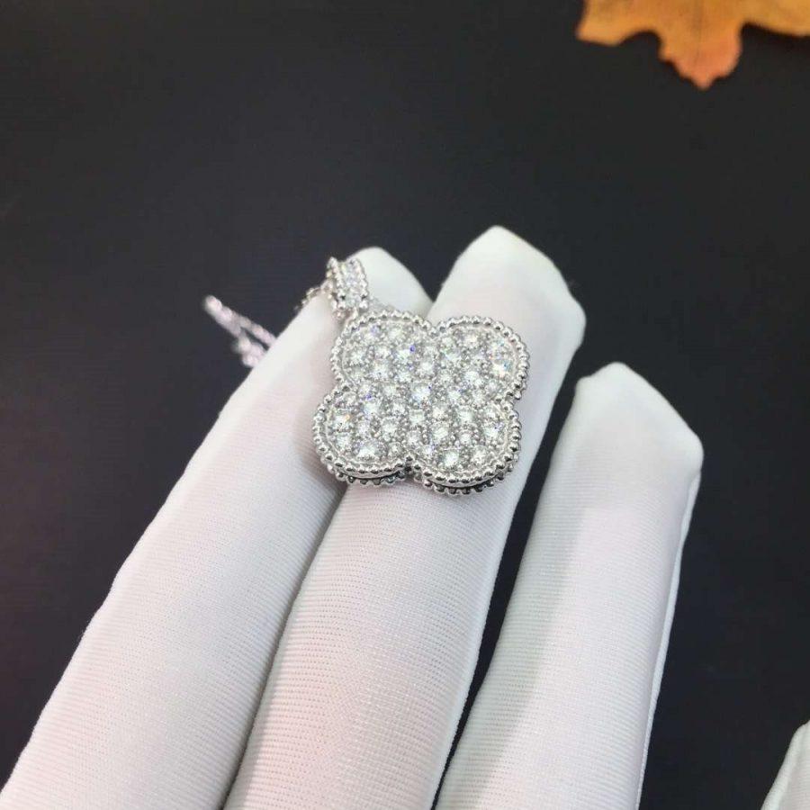 DIANA CLOVER 25MM SILVER FULL DIAMOND BIG CLOVER NECKLACE