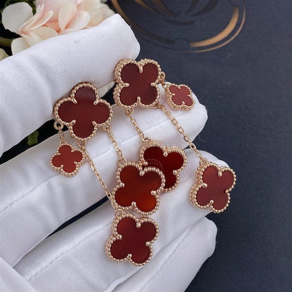 DIANA CLOVER EARRINGS CARNELIAN 4 MOTIFS PINK GOLD
