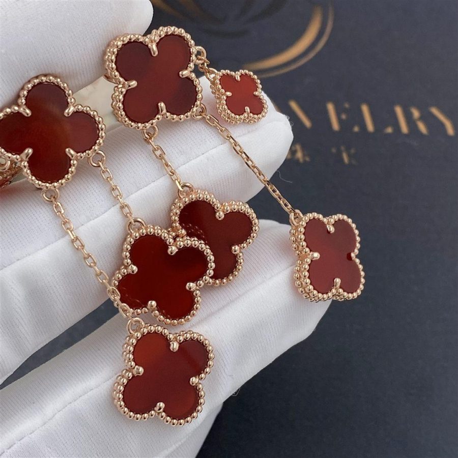 DIANA CLOVER EARRINGS CARNELIAN 4 MOTIFS PINK GOLD