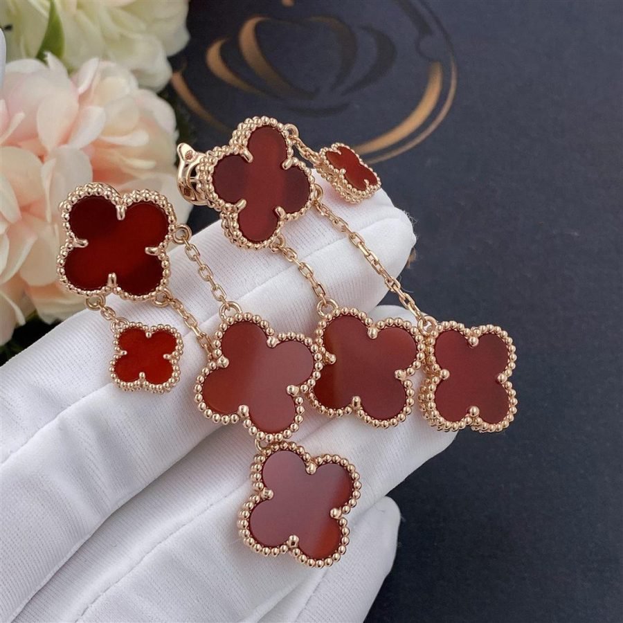 DIANA CLOVER EARRINGS CARNELIAN 4 MOTIFS PINK GOLD