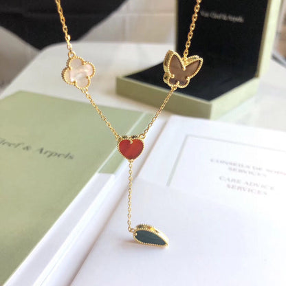 DIANA LUCKY SPRING 4 MOTIFS ROSE GOLD NECKLACE