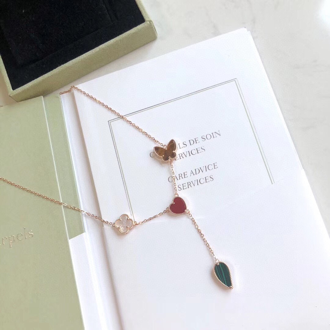 DIANA LUCKY SPRING 4 MOTIFS ROSE GOLD NECKLACE