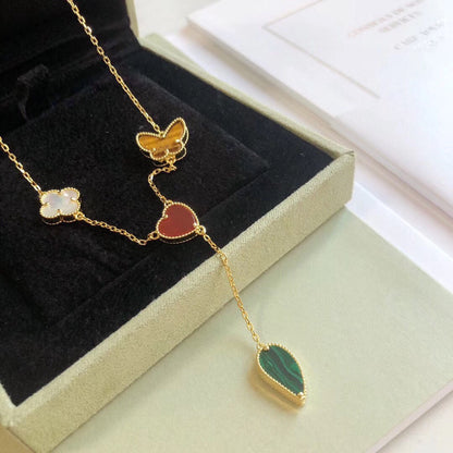 DIANA LUCKY SPRING 4 MOTIFS ROSE GOLD NECKLACE