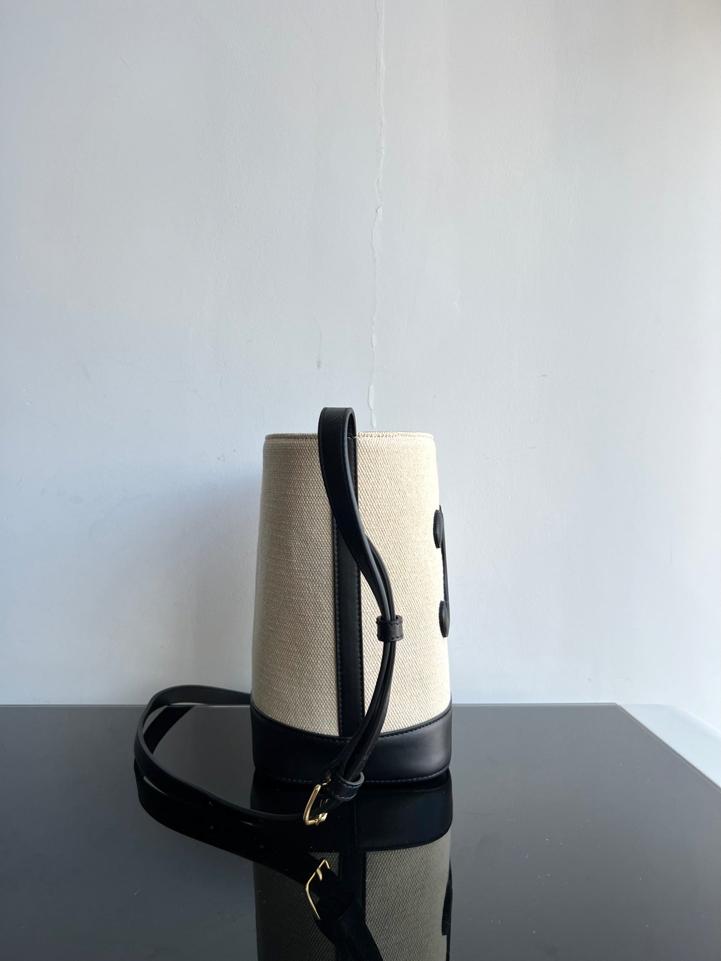 CUBO PEQUEÑO CUIR TRIOMPHE 24CM EN TEXTIL RAYAS Y PIEL DE BECERRO NEGRA