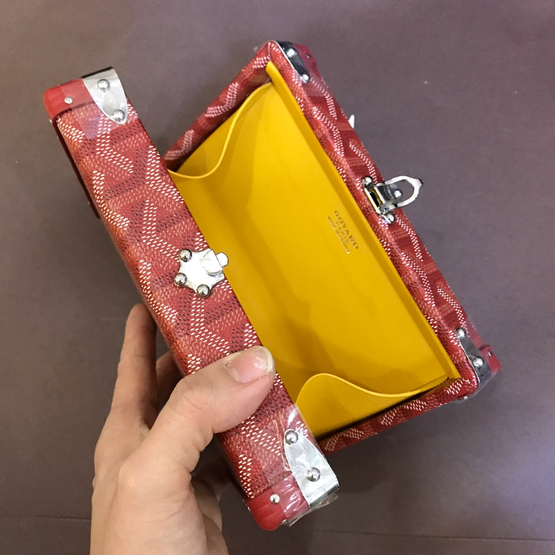 BOLSO BAÚL MINAUDIERE 17CM LONA ROJA