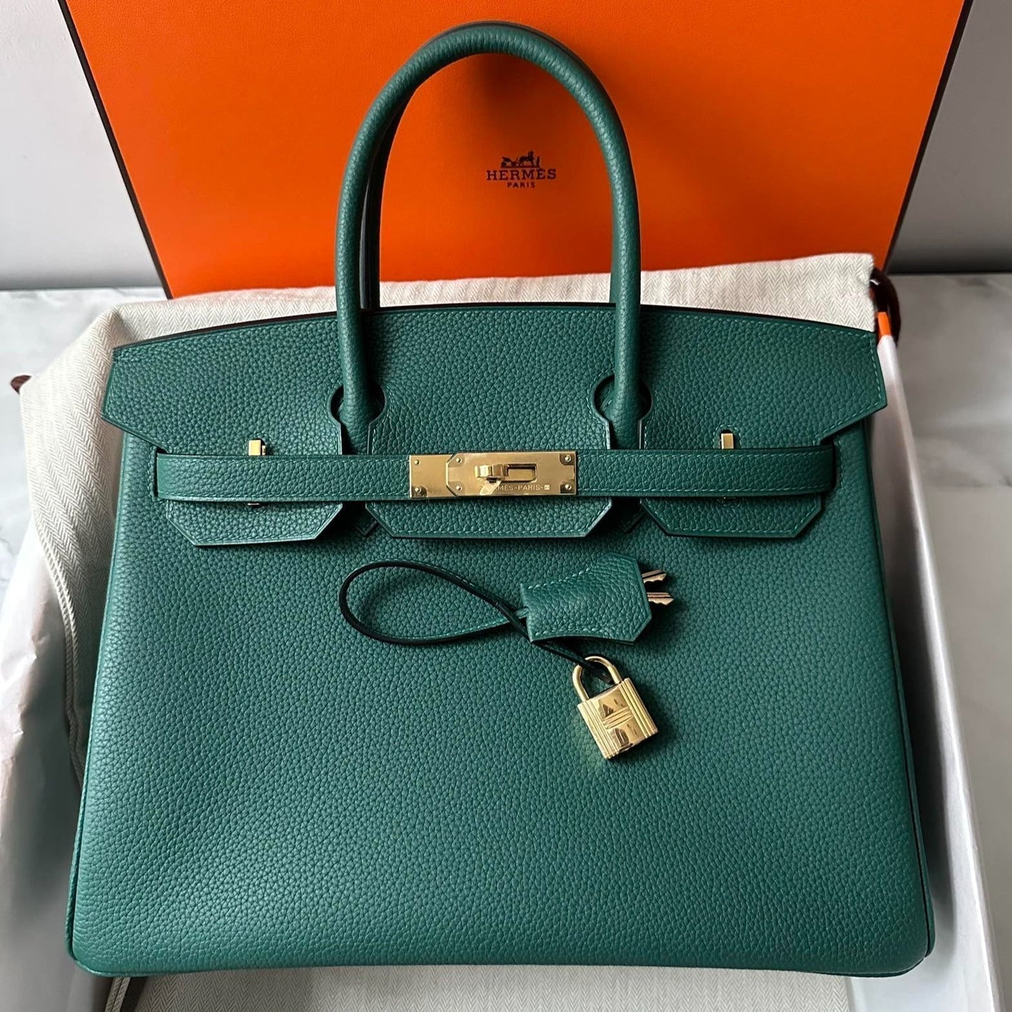 HM BIRKIN 30CM MALAQUITA PIEL TOGO HERRAJES DORADOS