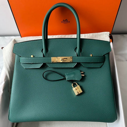 HM BIRKIN 30CM MALAQUITA PIEL TOGO HERRAJES DORADOS